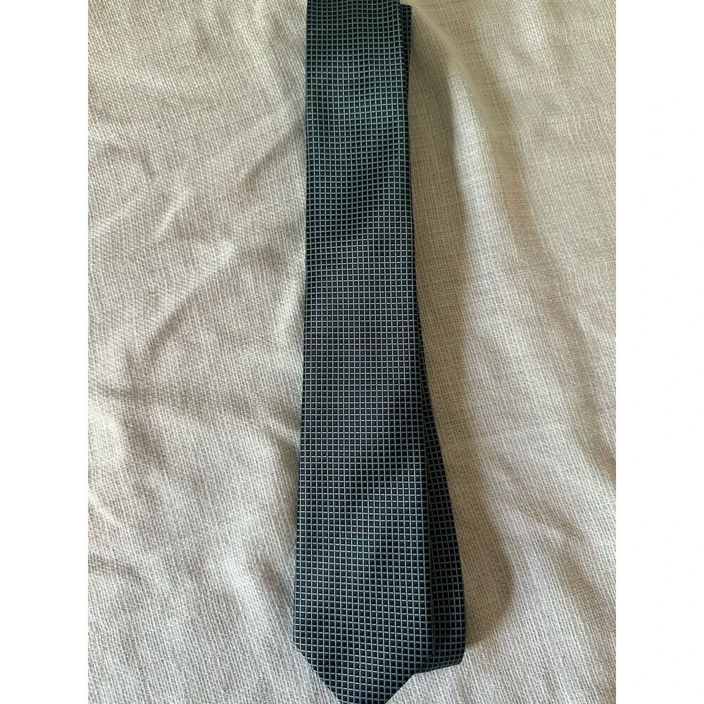 J Ferrar Men's Blue Check Polyester Blend Necktie